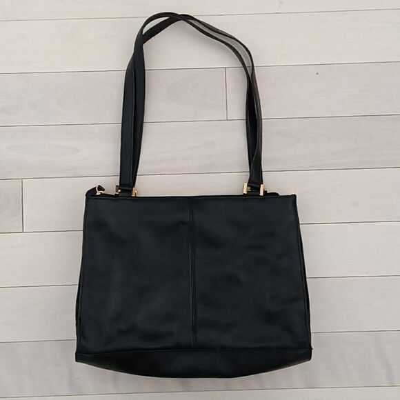 Etienne Aigner Women's Genuine Leather Dual Handle Straps Shoulder Bag Black - Picture 2 of 7